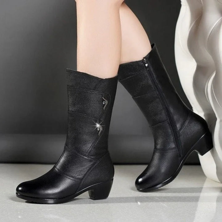 joania - Leather Boots With Side Zipper