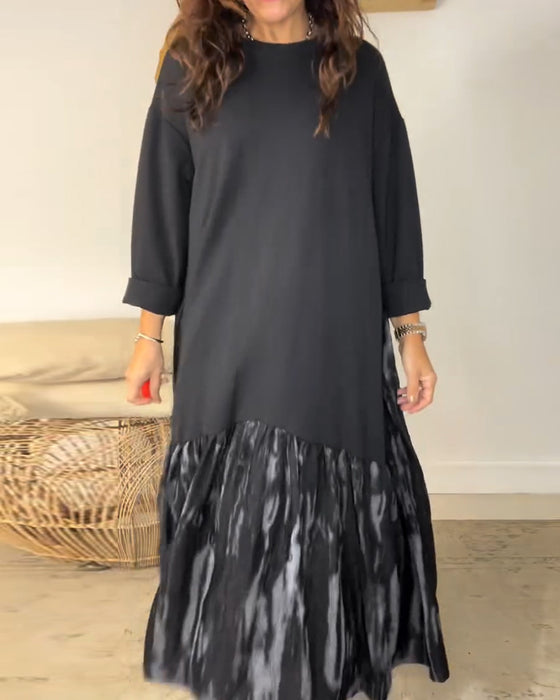 Dragica - Round Neck Dress With Irregular Patchwork Print