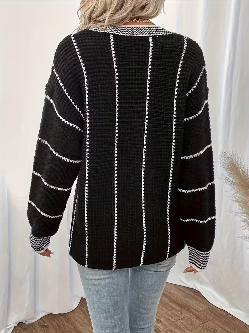 Lykke - Striped V-Neck Oversized Sweater