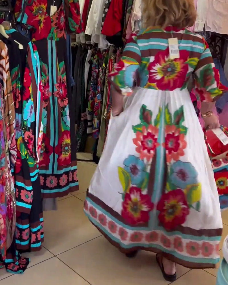 Nerijaa - Deep V-neck Floral Dress