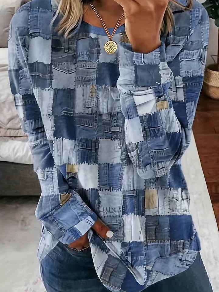 Talya - Casual Long Sleeve Top With Checkered Print