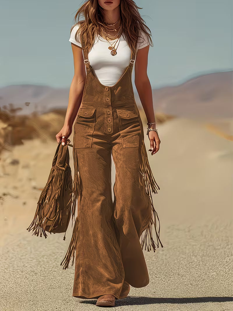 Ketiya - Wide Leg Cargo Pants With Fringe Trim