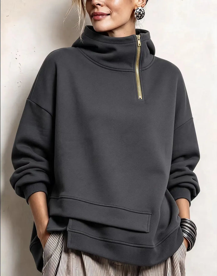 Margherita - Modern Asymmetric High-Neck Sweatshirt