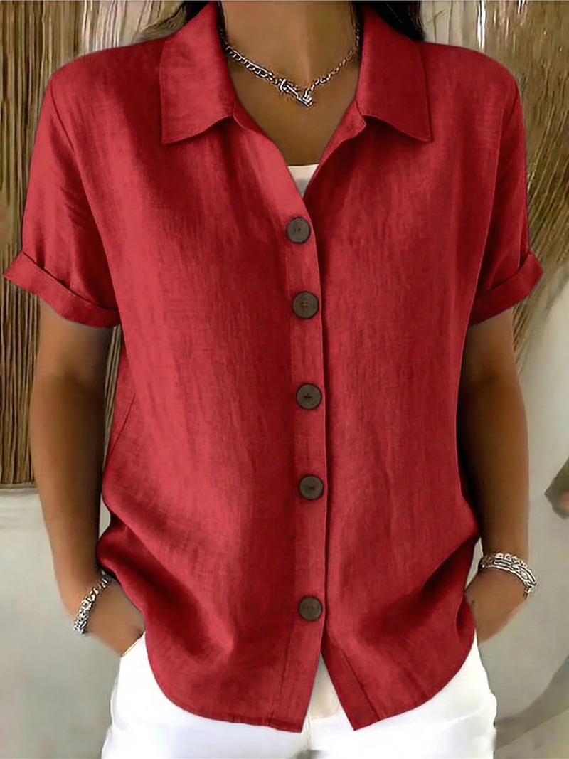 Sachini - Short Sleeve Blouse With Button