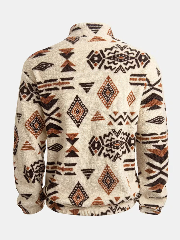 Veloelilda - Plush Ethnic Mock Neck Sweatshirt