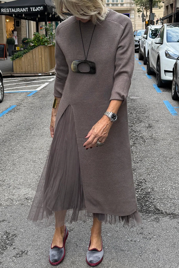 Oona - Tulle Dress With Drape And Long Knit Sweater