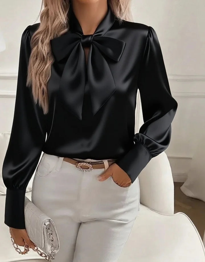 Kanikka - Satin Blouse With Bow Tie