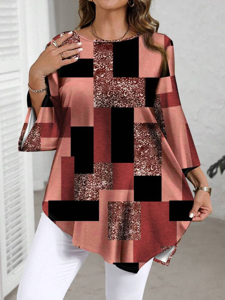 Nurit - Checkered Oversized Printed Blouse With Short Sleeve