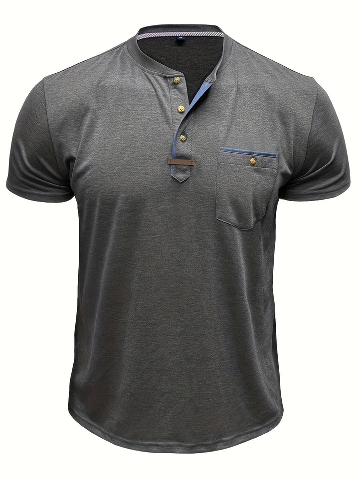Saxon - Elegant Round Neck T Shirt With Pocket