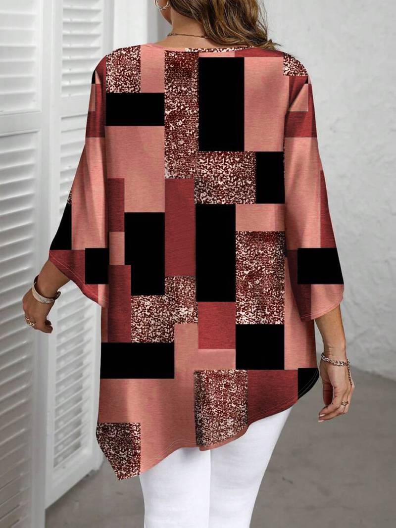 Nurit - Checkered Oversized Printed Blouse With Short Sleeve