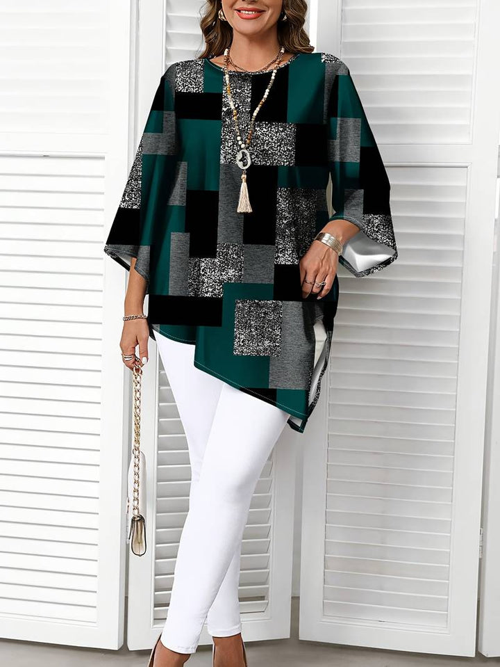 Nurit - Checkered Oversized Printed Blouse With Short Sleeve