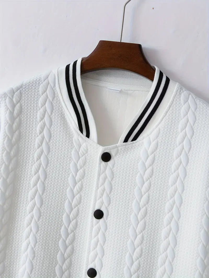 Felips - Stripe Decor Jacquard Baseball Jacket