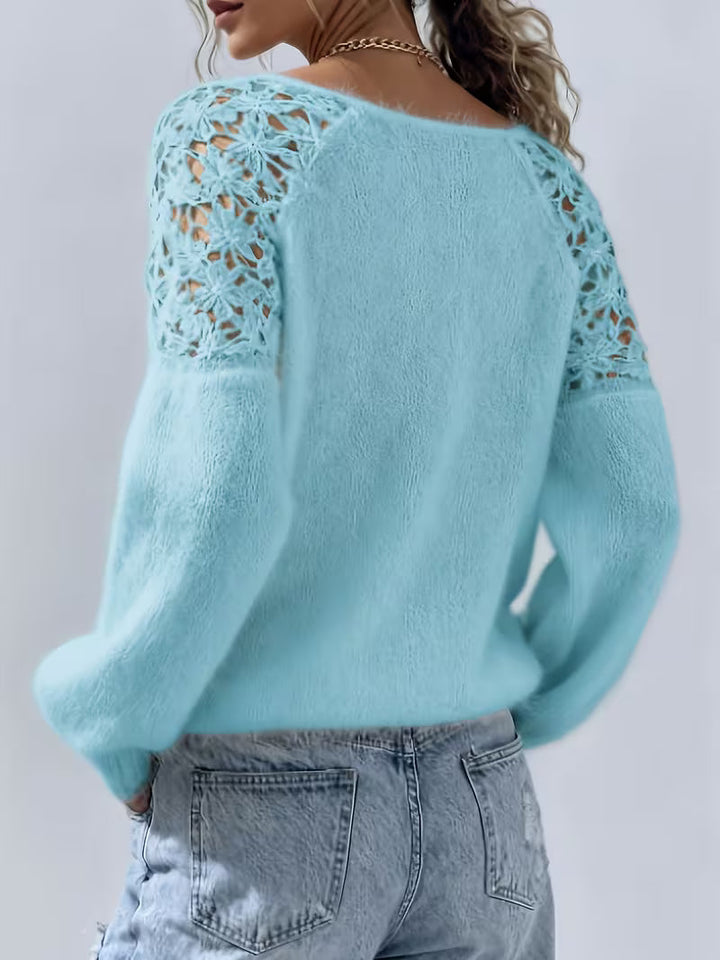 Dobrina - Hollow-Out Lace Off-Shoulder Sweater