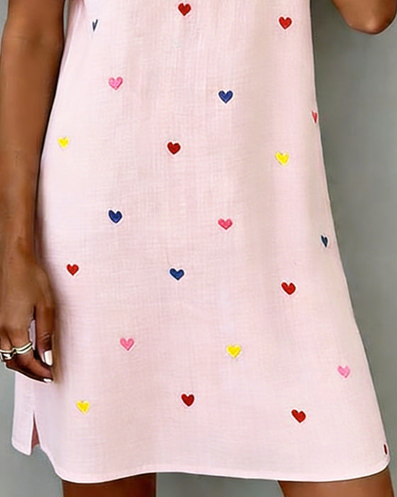 Steinunn - Colorful Dress With Heart Print And V-Neck