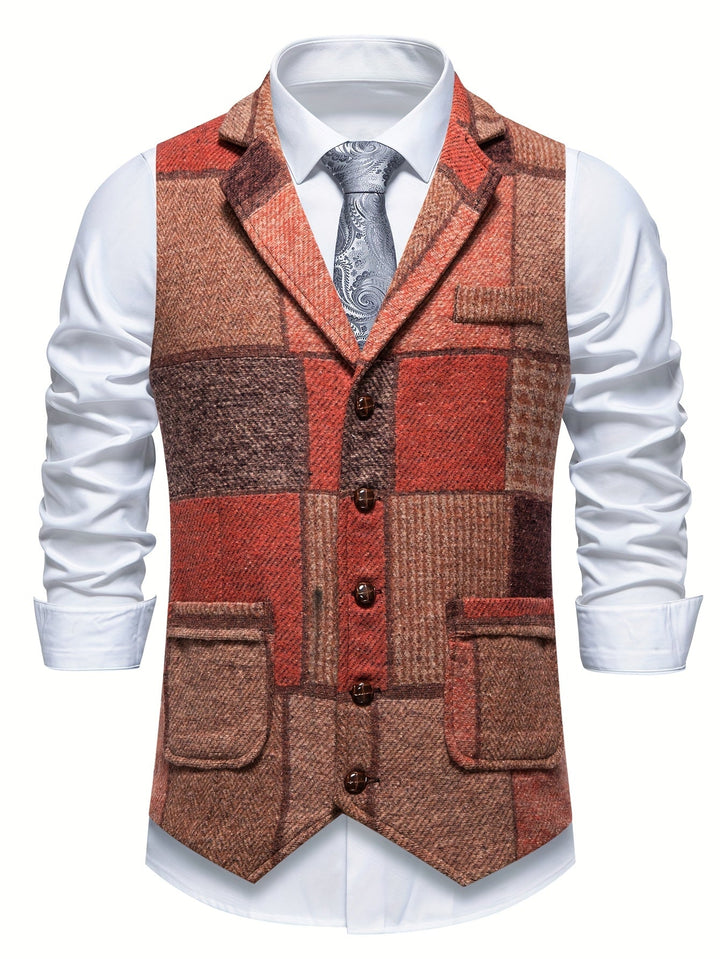 Hartin - Vintage Lapel Suit Vest With Pocket