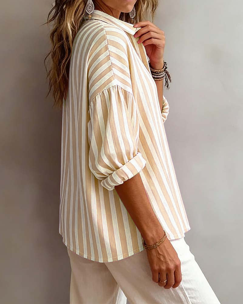 Jessy - Loose Striped Blouse with Collar