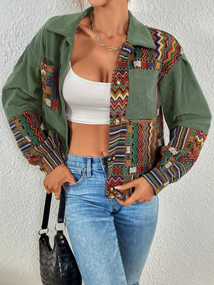 Esmeeira - Boho Patchwork Corduroy Button-Up Jacket
