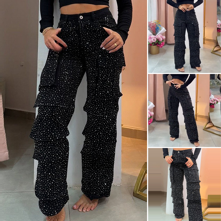 Solira - Elegant Cargo Trousers With Shimmer Finish