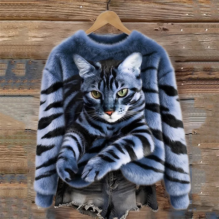 Jules - Tabby Cat And Tiger Pattern Soft Plush Sweatshirt