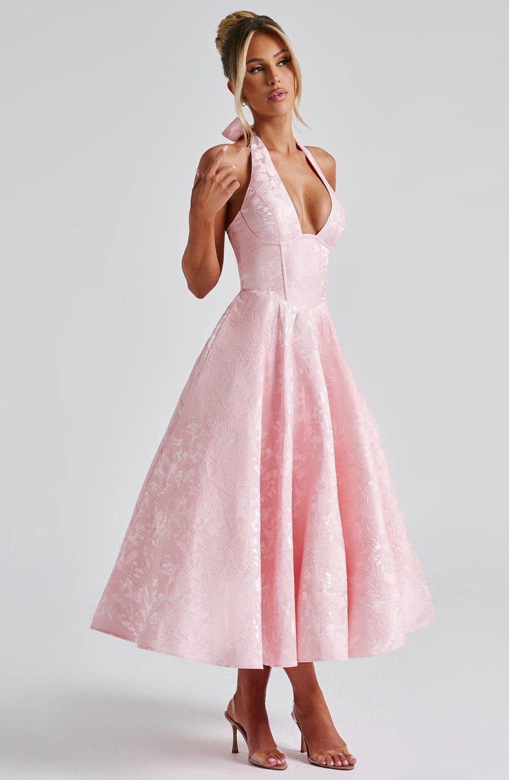 Myra - Fashionable Halter Neckline Midi Dress