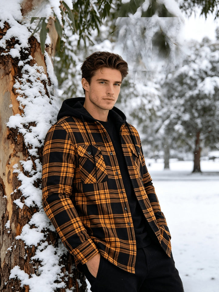 Petrena - Plaid Hooded Jacket With Chest Pockets