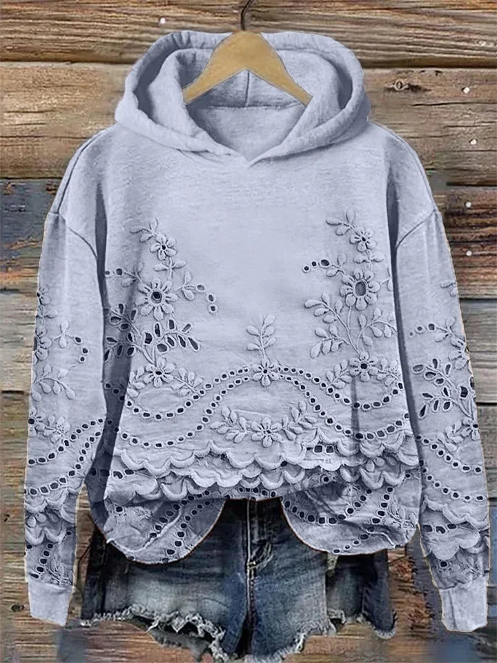 Leenja - Casual Textured Floral Hoodie