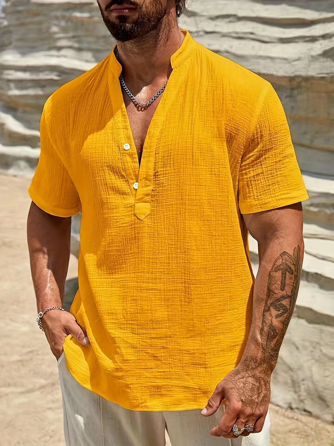 Sancho - Elegant Summer Shirt With Stand Collar