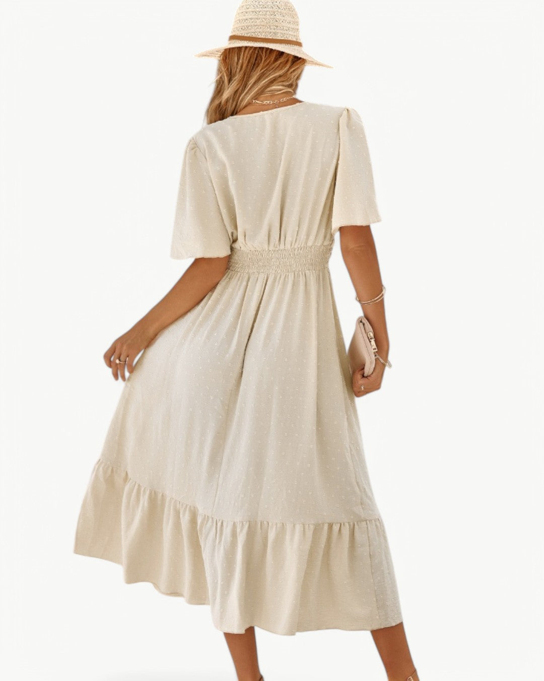 Rameena - Stylish V-Neck And Short Sleeve Dress