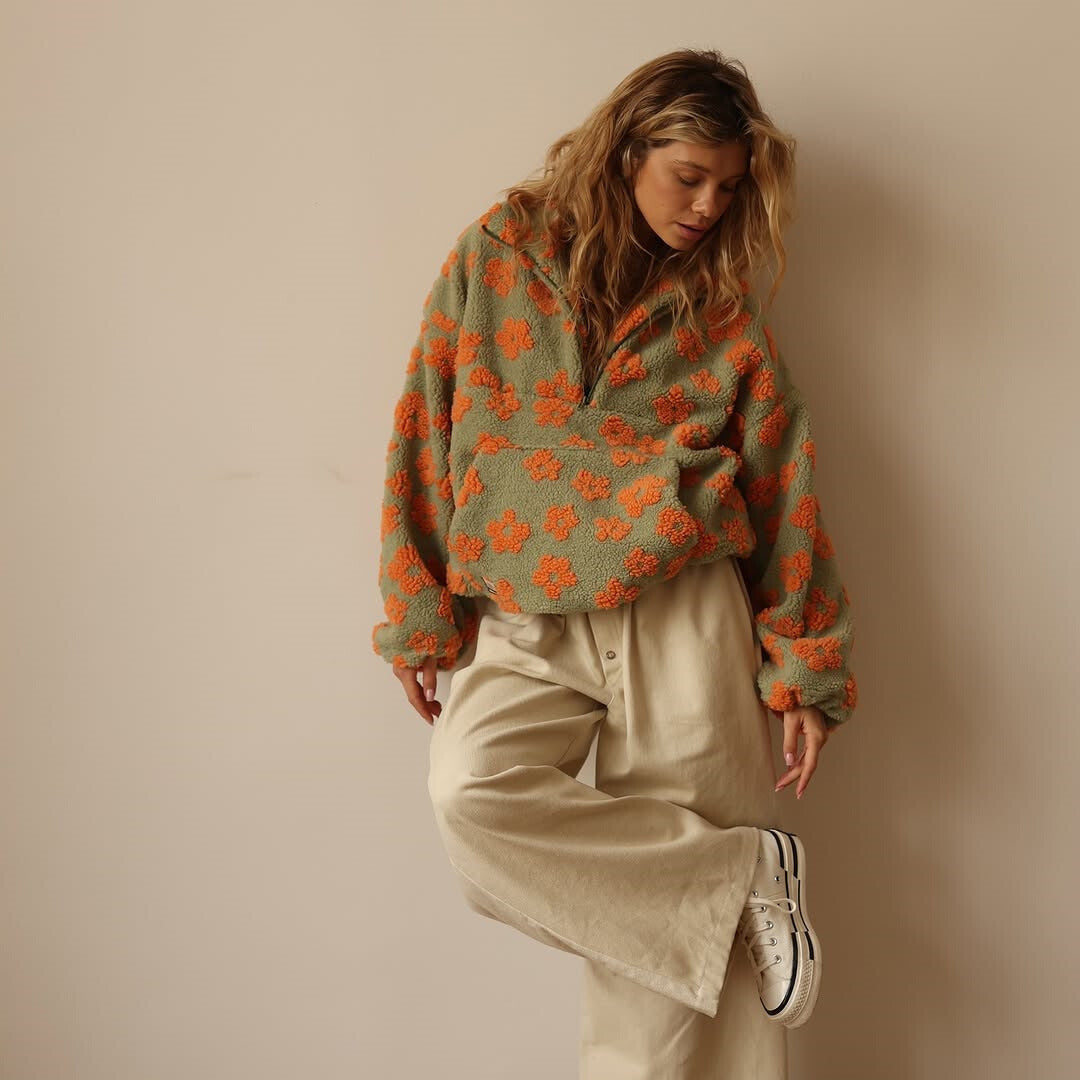Yzella- Floral Print Fleece Sweater