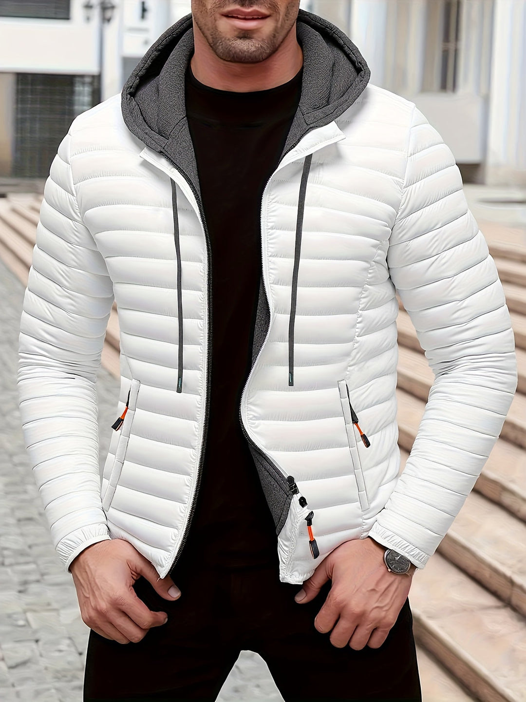 Dielmar - Quilted Hooded Jacket With Front Zipper