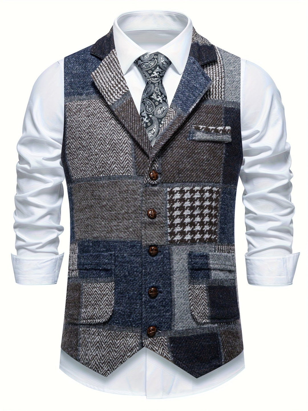 Hartin - Vintage Lapel Suit Vest With Pocket