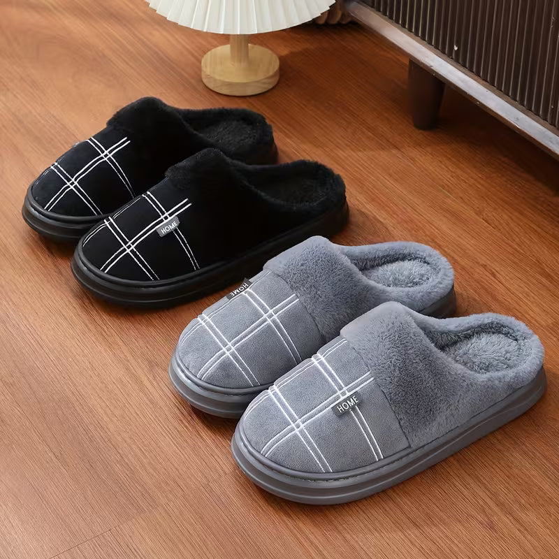 Wioviotrace - Plush Slippers With Checkered Pattern