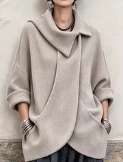 Clarena - Oversized Jacket With Asymmetric Collar and Pockets