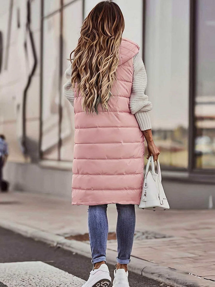 Althorida - Long Hooded Puffer Vest With Pockets