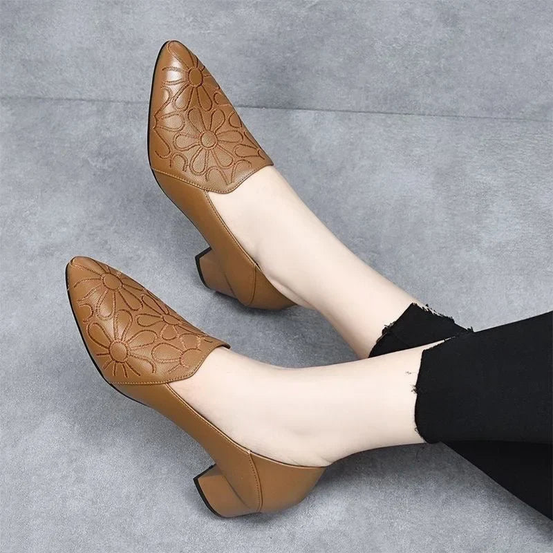 Tessana - Leather Embroidered Block Heel Pumps