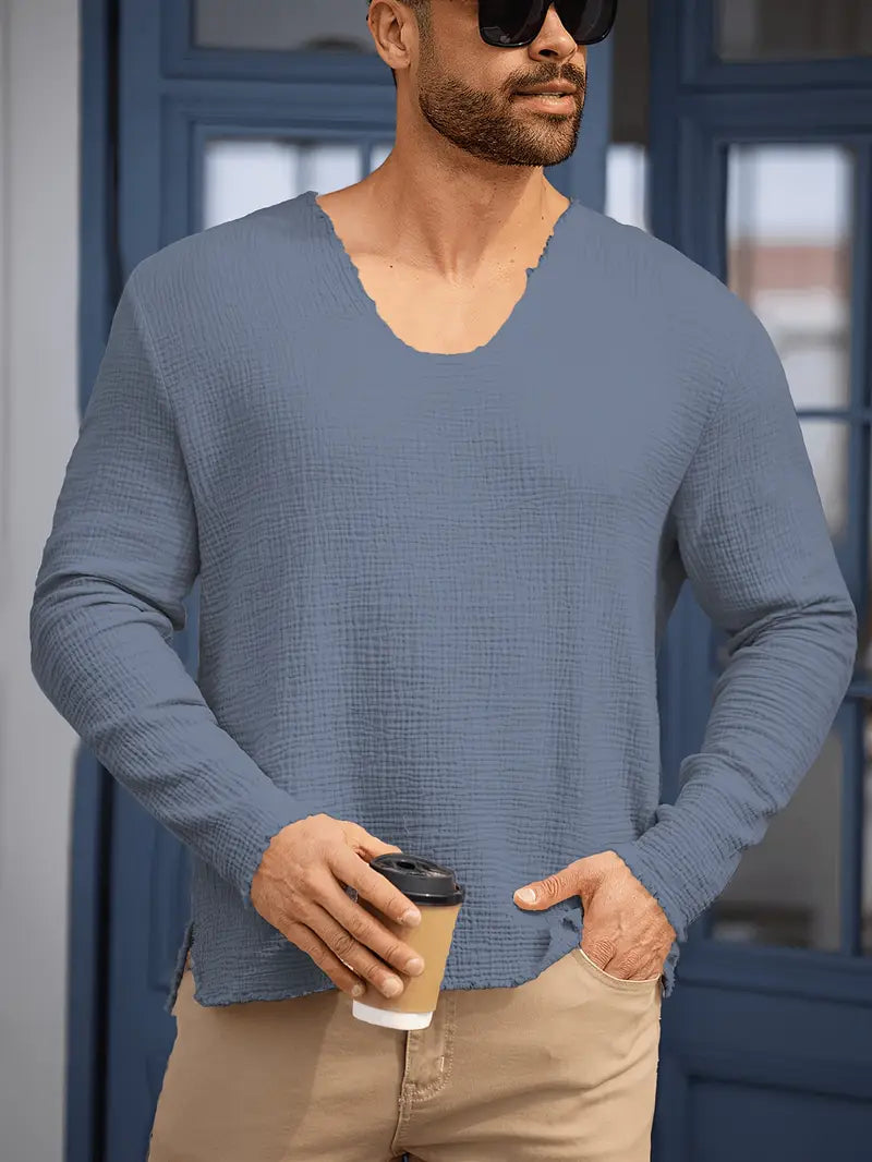 Demetrio - Casual Comfy Long Sleeve Shirt With V-Neck