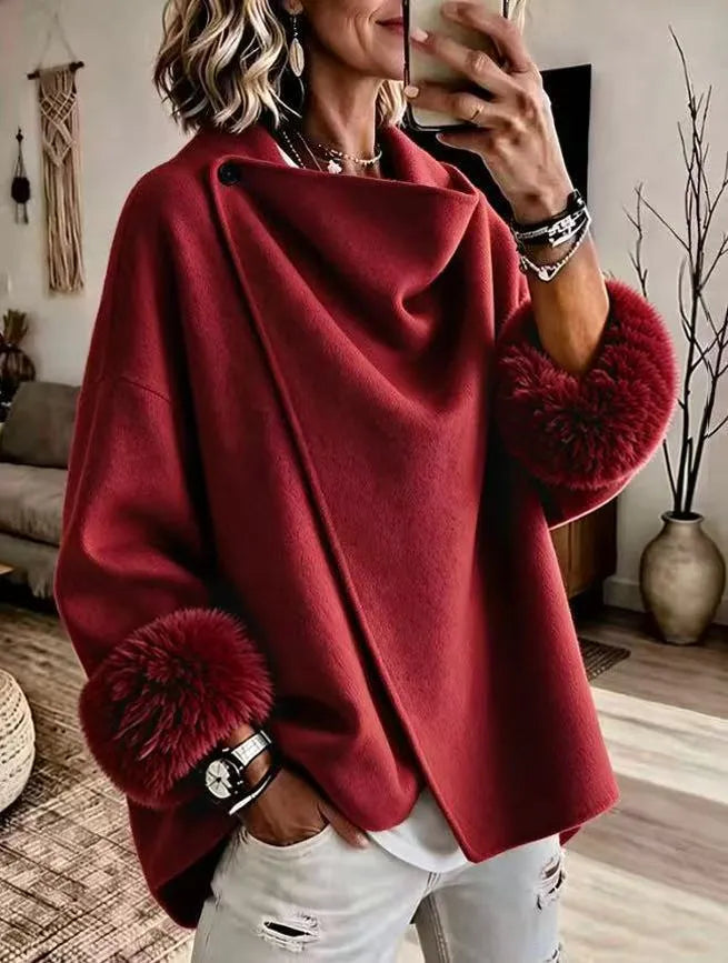 Kalisana - Faux Fur Cuff Asymmetric Wool-Blend Jacket