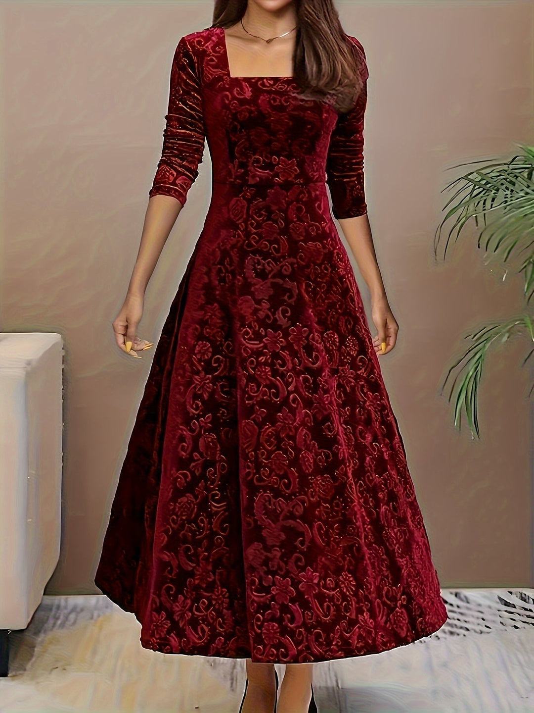 Otsuru - Elegant Velvet Long Sleeve Dress