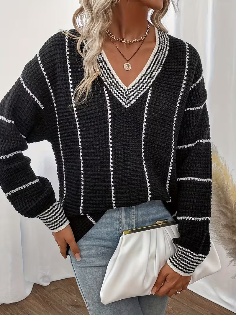 Lykke - Striped V-Neck Oversized Sweater