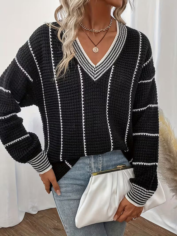 Lykke - Striped V-Neck Oversized Sweater