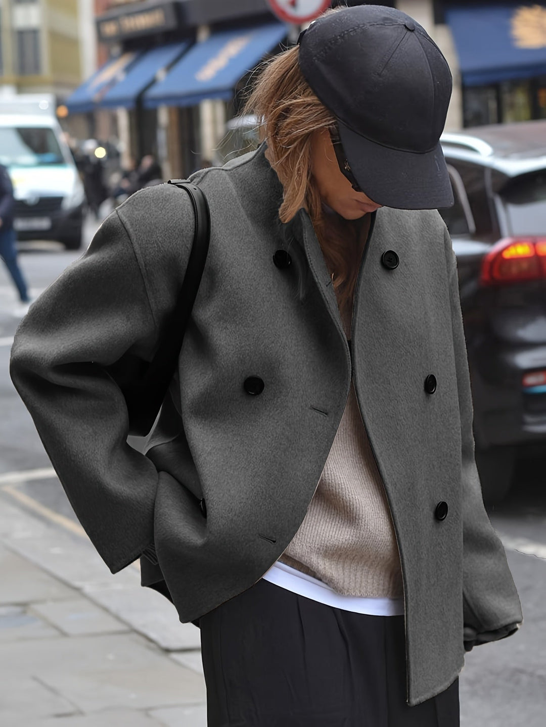 Deanne - Elegant Double Breasted Beige Coat