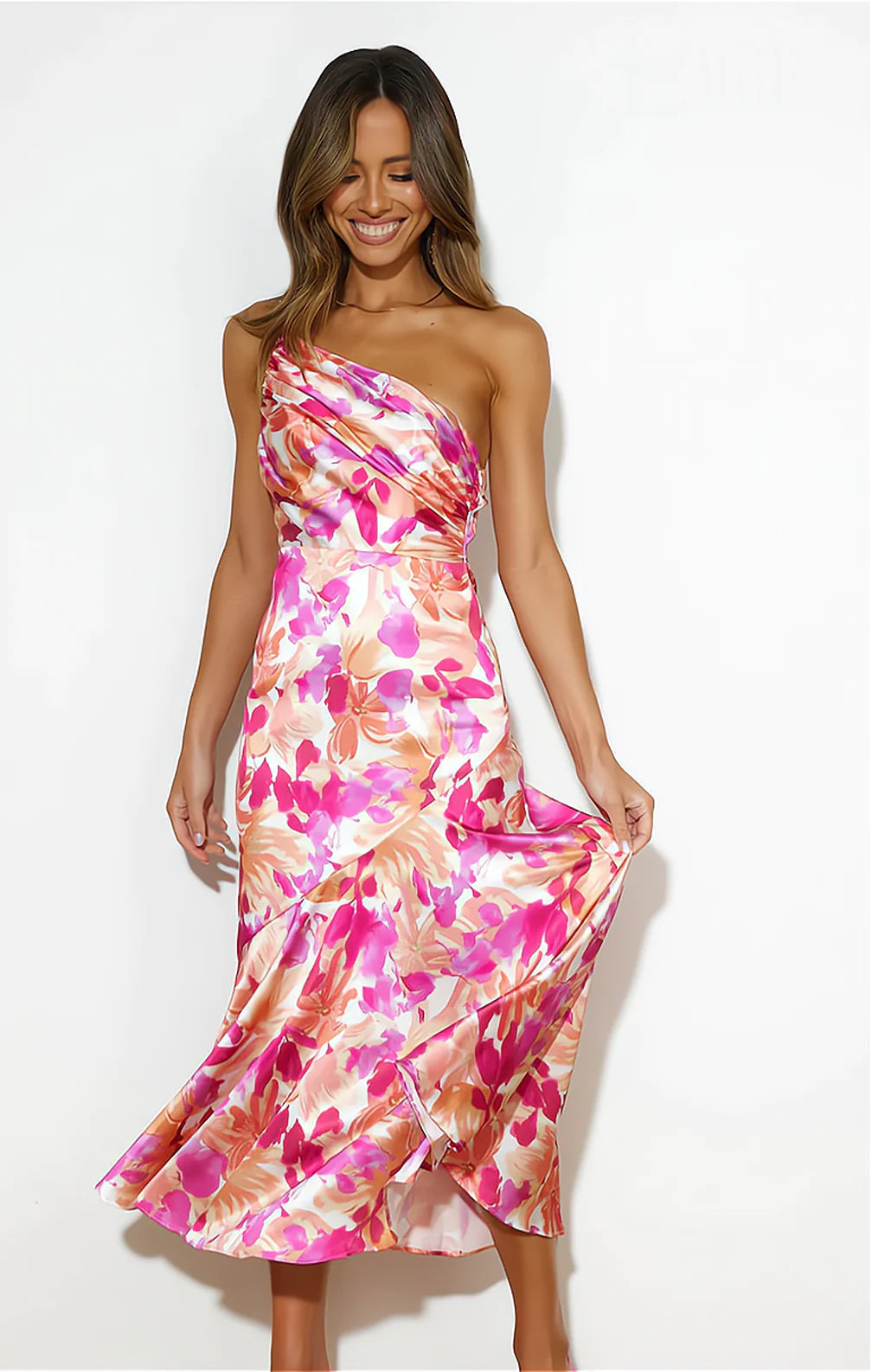 Cynthia - Floral Satin Dress