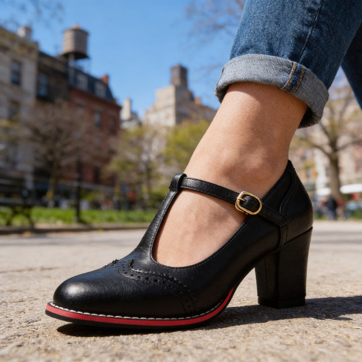 Fiorella - Classic Buckle Strap Mid Heel Pumps