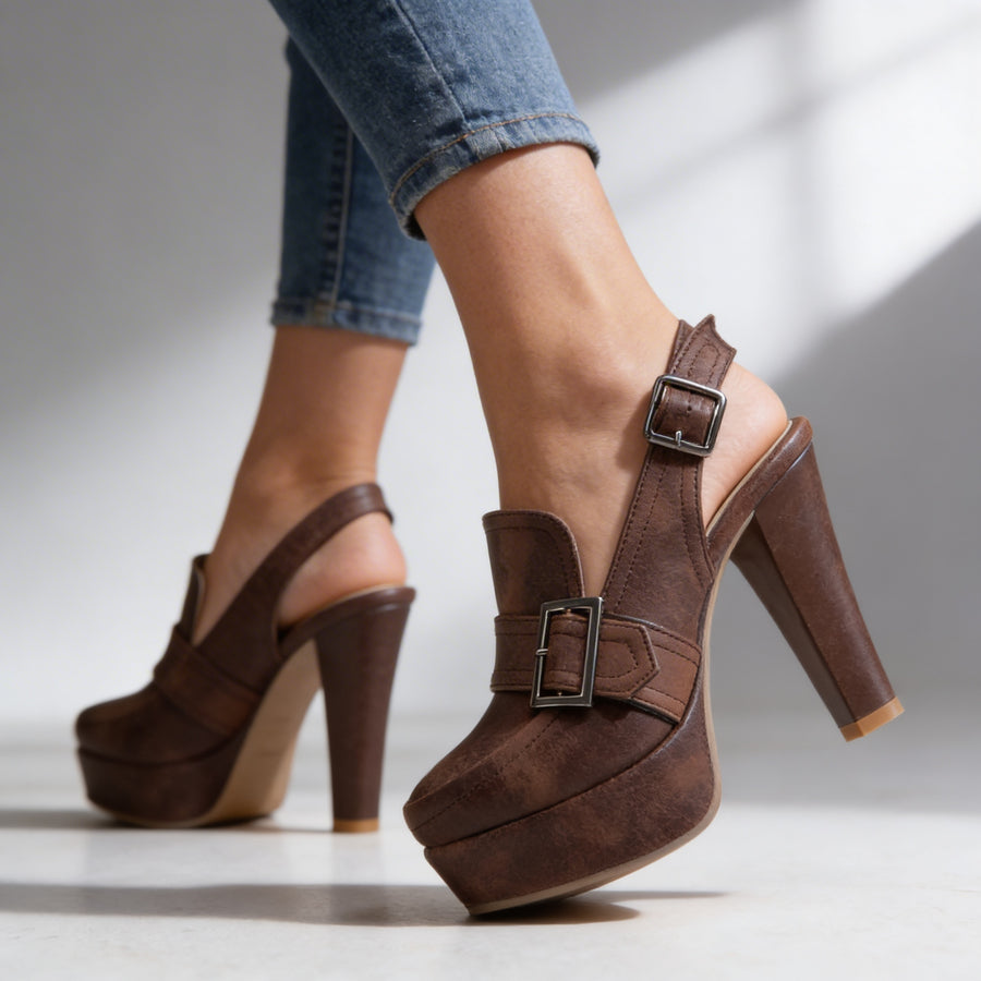Alessya - Classic Buckle Strap Leather Pump