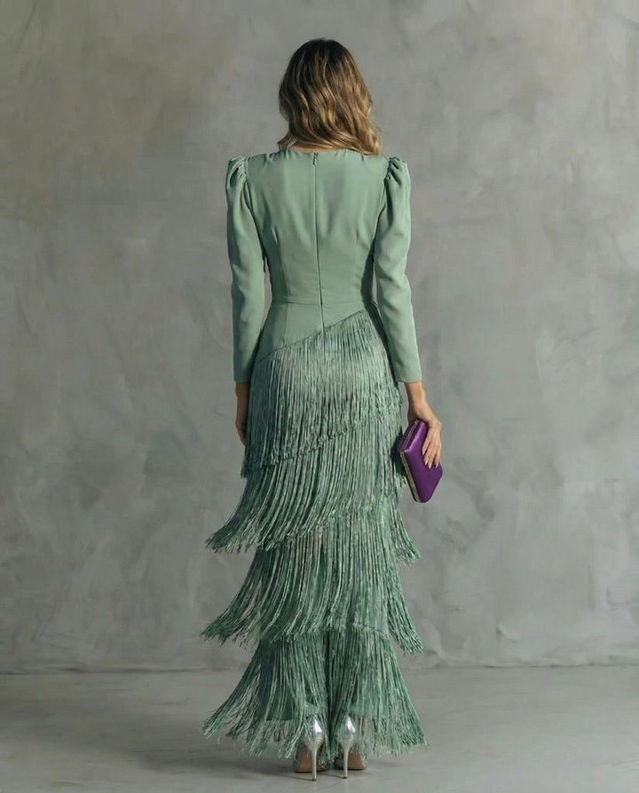 Nipuni - Elegant Dress With Fringe Sleeve