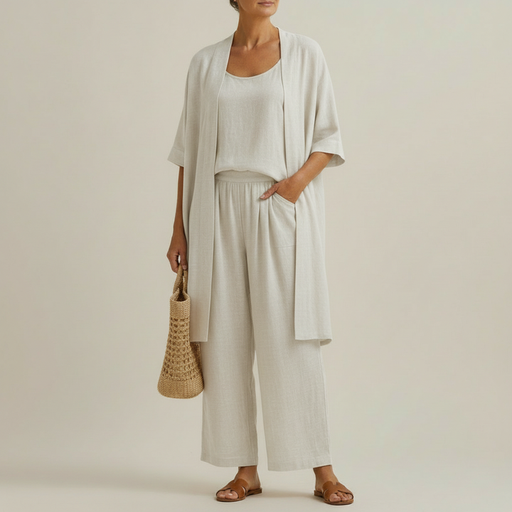 Risteena - Minimalist Linen-Cotton Three-Piece Set
