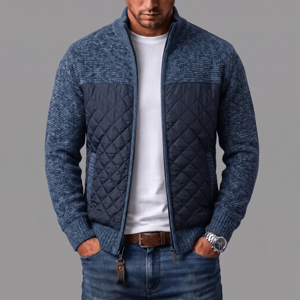 Spectorwave - Quilted Panel Full-Zip Knit Cardigan