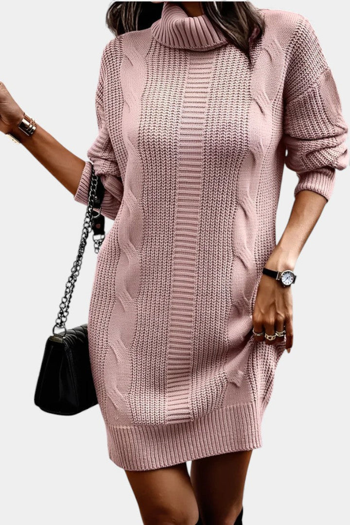 Ruchamit - Plain Knit Turtleneck Sweater Dress