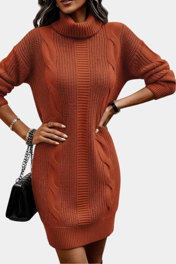 Ruchamit - Plain Knit Turtleneck Sweater Dress