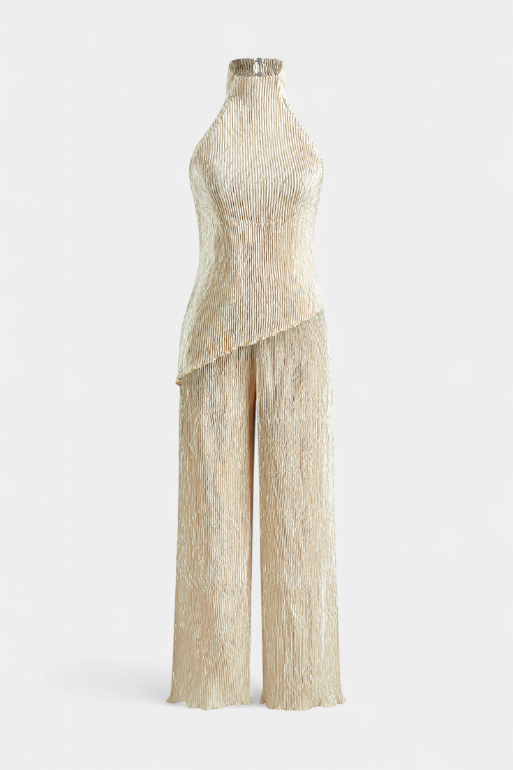 Lucindra - Asymmetrical Pleated Top And Pants